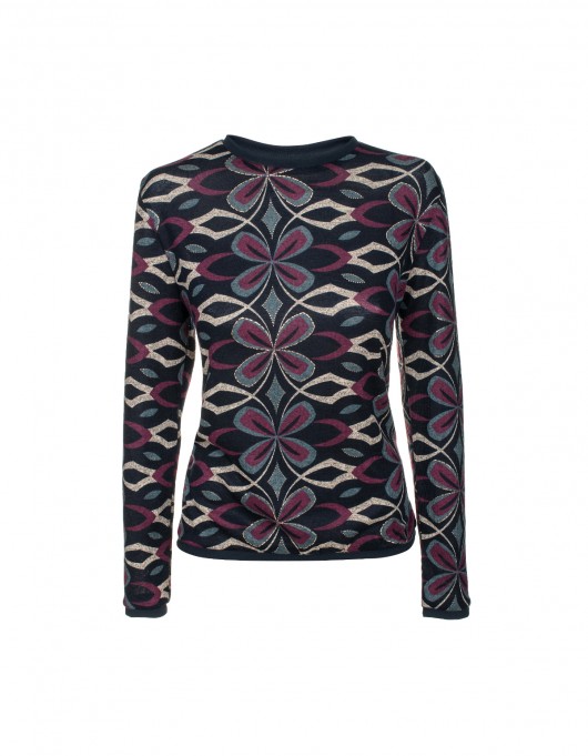 Sweter w geometryczne kwiaty Granatowy COMO