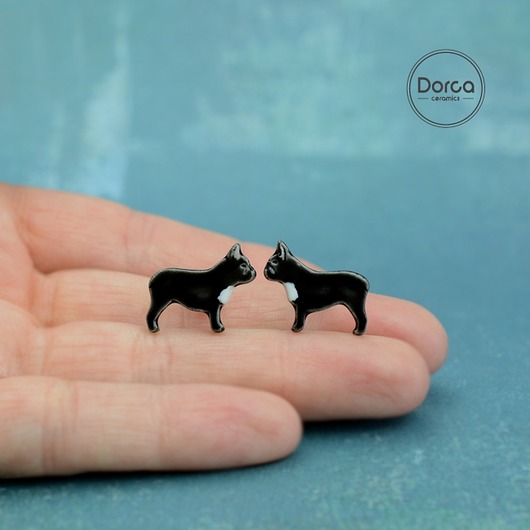 Buldog francuski mini- ceramiczne kolczyki Dorca