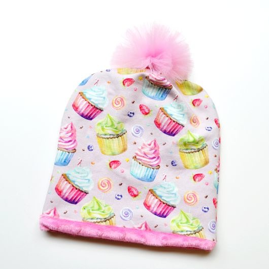 czapki dziecięce WYJĄTKOWA CZAPKA z tiulowym pomponem_50-54 cm