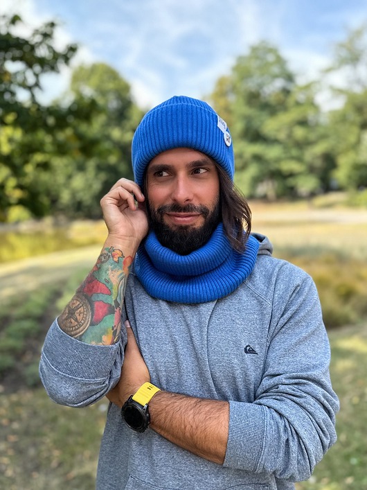 czapki i kapelusze męskie Męska czapka beanie z bawełny logo kolorowe Niebieski Kobalt