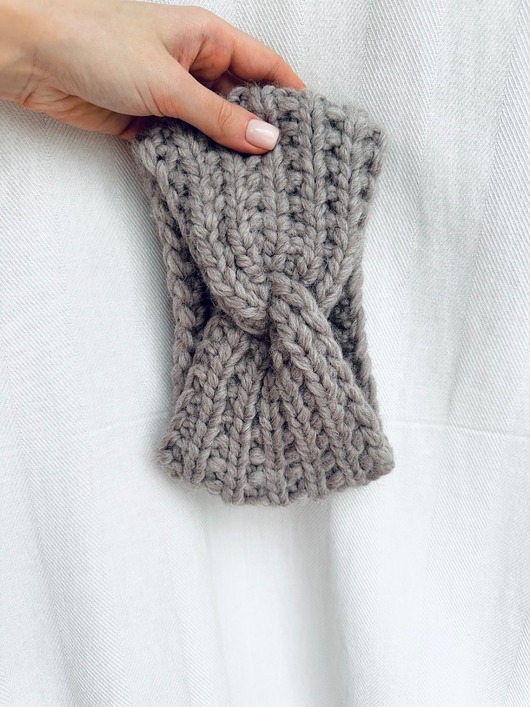 opaski do włosów Opaska wełniana handmade szara 100% wełna