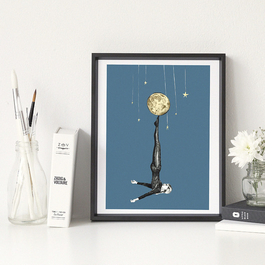 grafiki i ilustracje Księżyc. Ilustracja tuszem i akwarelą.