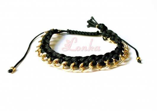 Bransoletka łańcuszek + czarny sznurek Lonka Jewelry