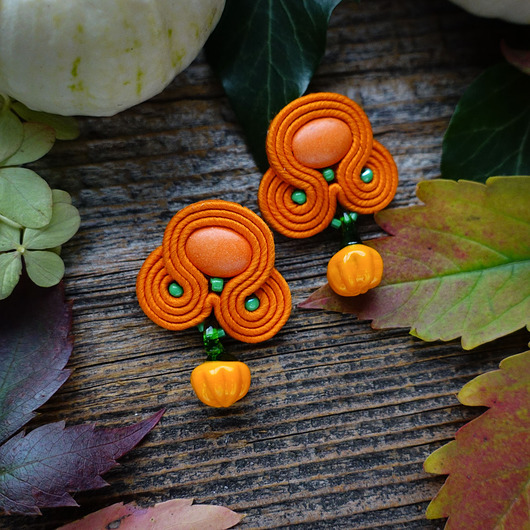 kolczyki soutache Dynie- jesienne kolczyki soutache