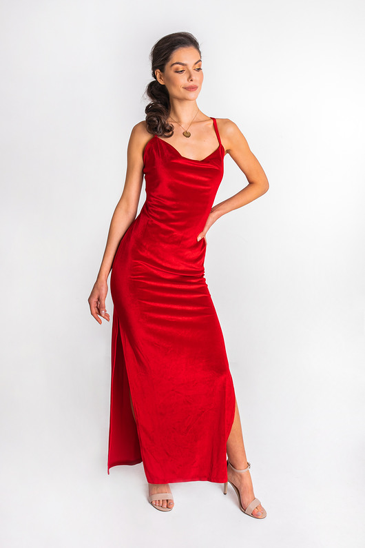 sukienki maxi damskie Sukienka "Dakota" - czerwona welur