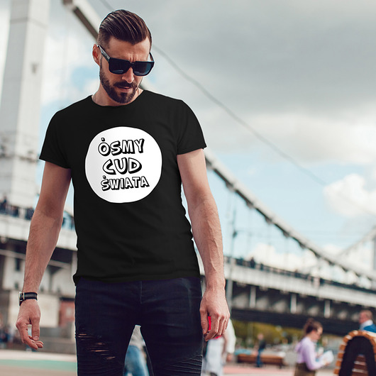 Ósmy cud świata męski tshirt koszulka czarna ONE MUG A DAY