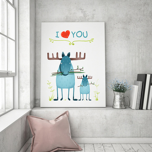 plakat. i love YOU - łosie Love Life and Forest