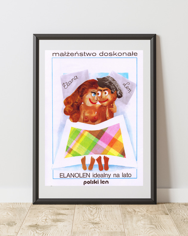 plakaty Plakat Oprawiona reklama POLSKI LEN "Małżeństwo doskonałe", 1974 r