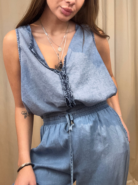 topy damskie Top z ozdabianym dekoltem Denim