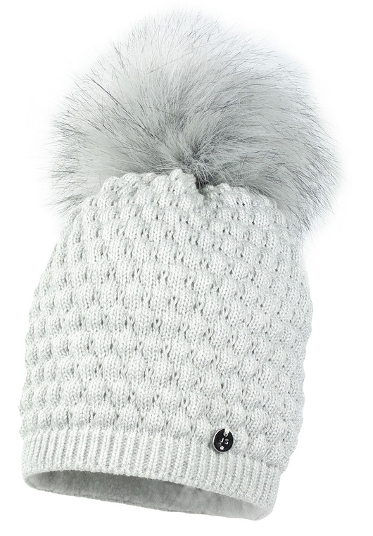 czapki dziecięce Czapka dla dziewczynki na zimę KADLIN z pomponem jasny popiel