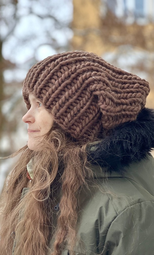 czapki damskie Bardzo gruba zimowa czapka 100% wełna żołędziowy brąz