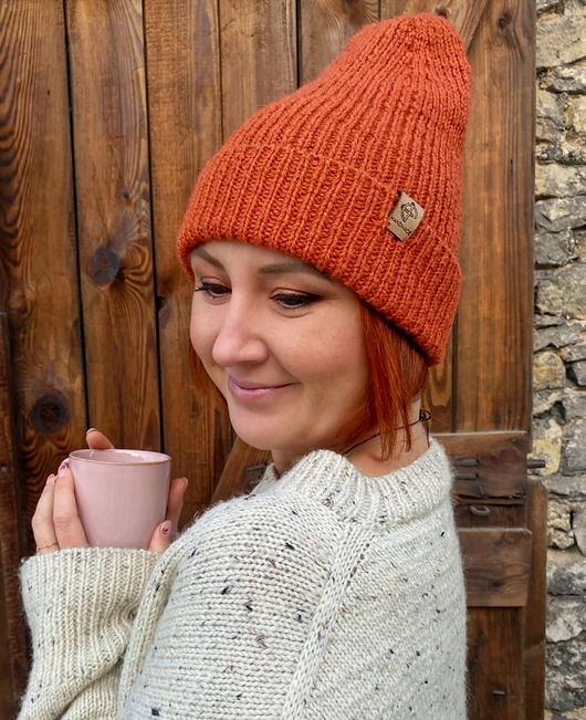 czapki damskie Czapka beanie  ruda  100% merino
