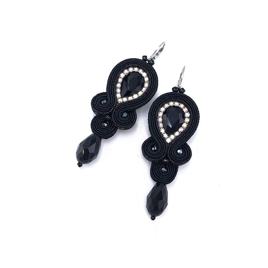 kolczyki soutache Kolczyki sutasz czarne klasyczne z kryształkiem Ana