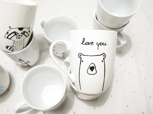 Kubek ręcznie malowany z misiem love you MUKI design