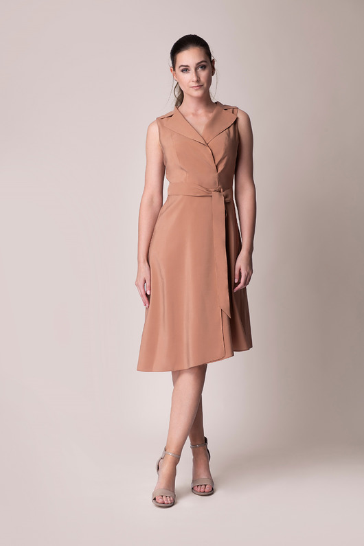 sukienki midi damskie Cinnamon  dress - lekka asymetryczna sukienka ciepły brązowy