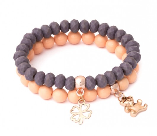 Salmon pearl & violet crystal with bear & clover Lavoga
