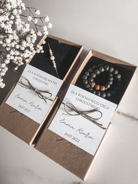 bransoletki z kamieni naturalnych Prezent dla Chrzestnych bransoletki z dedykacją- chrzest