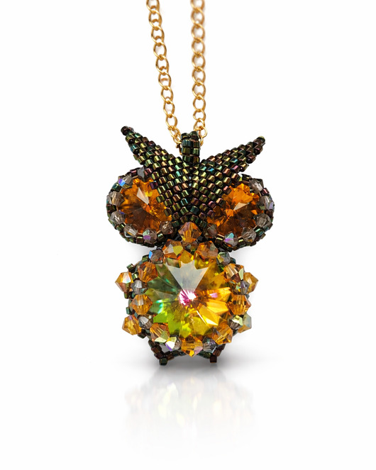 naszyjniki - inne Naszyjnik z Sową - Ręcznie Szyta Biżuteria z Kryształów Preciosa