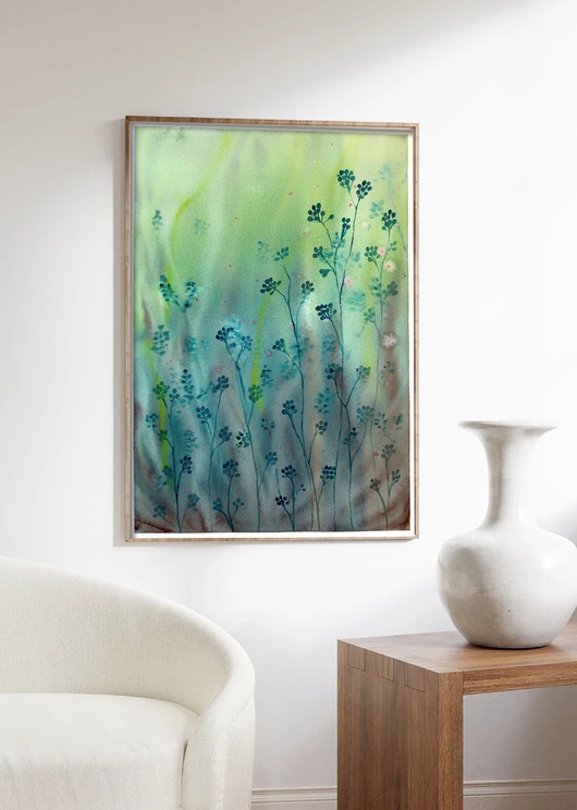 obrazy Oryginalna akwarela. Turkusowe kwiaty A3