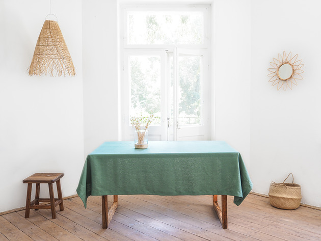 obrusy i serwetki Lniany obrus z listwą heavy EUCALYPTUS GREEN