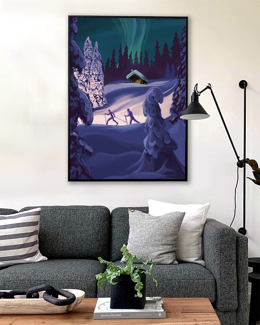 plakaty Plakat narciarski zorza polarna Aurora borealis