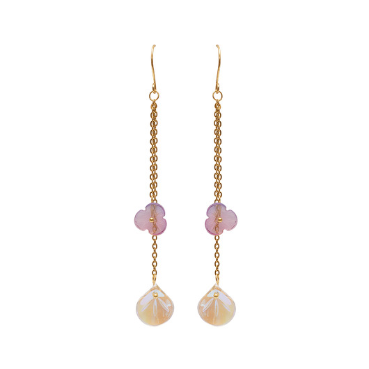 kolczyki pozłacane Delikatne, długie kolczyki pozłacane ze szklanymi kwiatkami