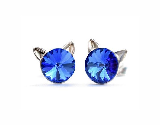 Koty! Kolczyki - kryształy Swarovski Sapphire Marisella