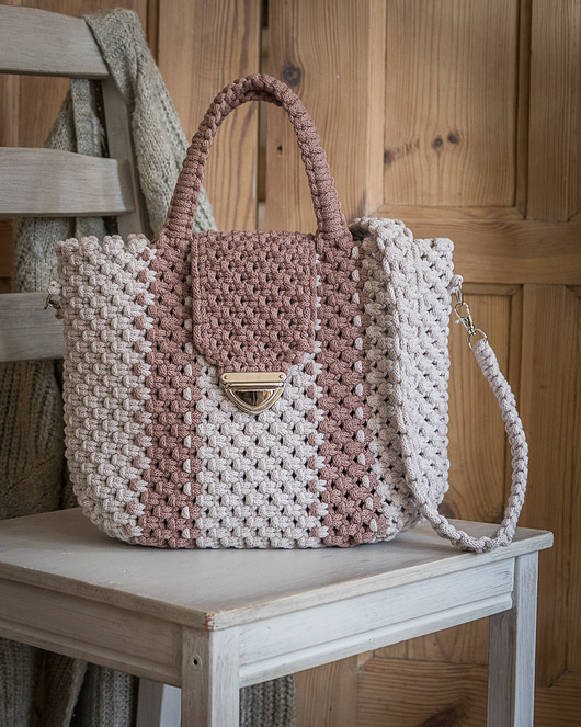 torby na ramię Makramowa torebka City Bag - perła/wrzos