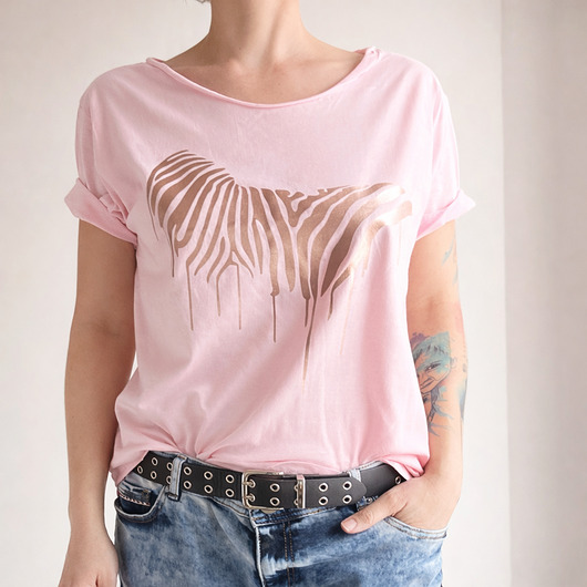 t-shirt damskie Rose gold Zebra na różowym Oversize