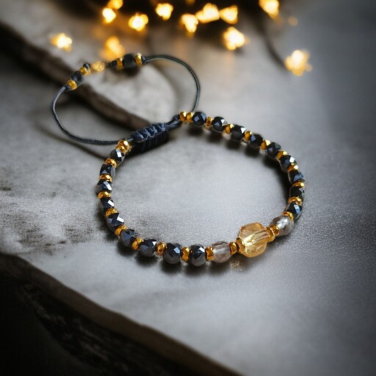 bransoletki z kamieni naturalnych DOBROBYT i OCHRONA - amulet - cytryn, kwarc dymny, TURMALIN: PREMIUM
