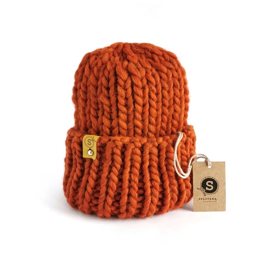 czapki damskie Pomarańczowa czapka z wełny 100%  WOOLY ruda