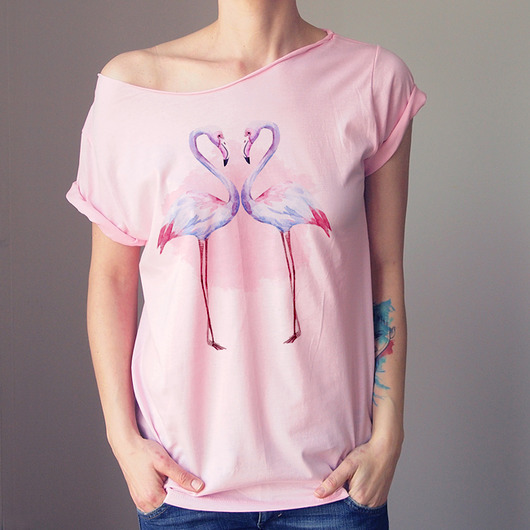 Flamingi jasnoróżowy krótki Oversize S-XXL ONE MUG A DAY
