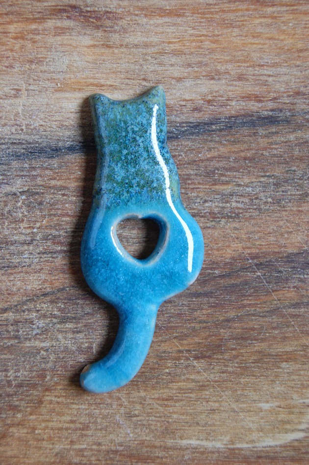 magnesy Ceramiczny magnes kot zielono-turkusowy