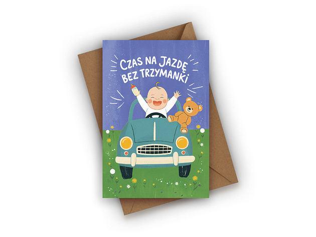 kartki okolicznościowe - wydruki Kartka z okazji narodzin dziecka - Czas na jazdę bez trzymanki