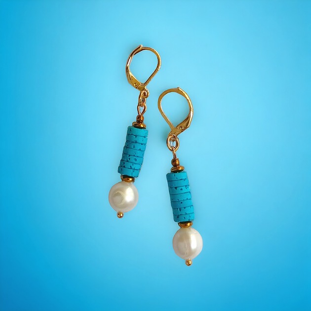 kolczyki z kamieniami LIMITOWANE kolczyki: kolekcja summer ocean: PERŁY & LAWA turkusowa