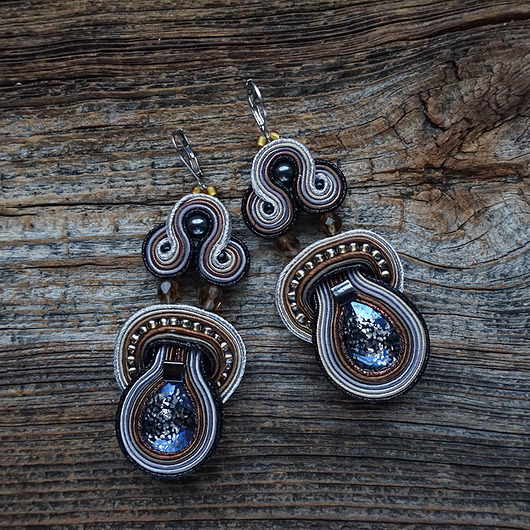kolczyki soutache Kolczyki w kolorze brązu, szarości i srebra