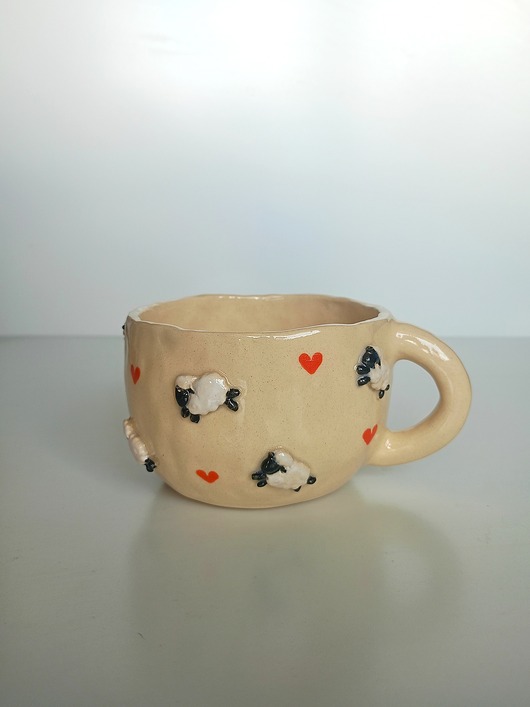 kubki Ceramiczny ręcznie robiony kubek w owieczki