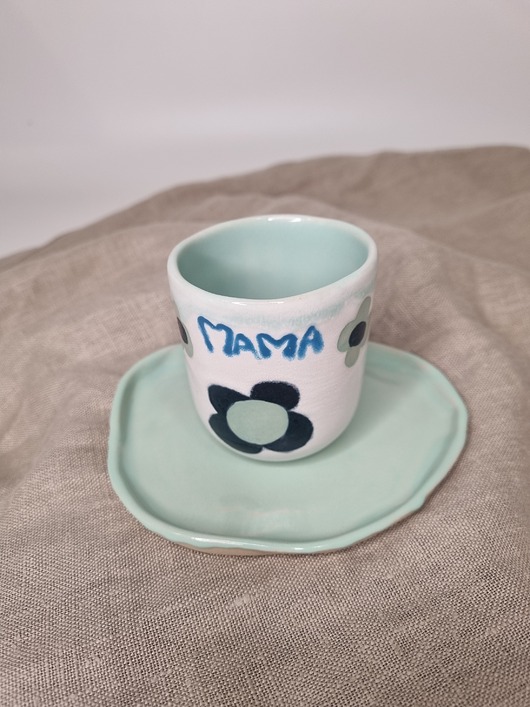 kubki Zestaw ceramiczny - KWIATY- kubek z talerzykiem