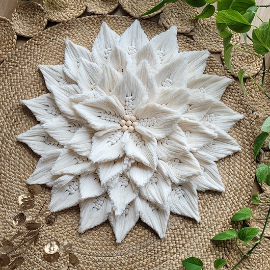 makramy Boho kwiat makrama na ścianę naturalny ecru