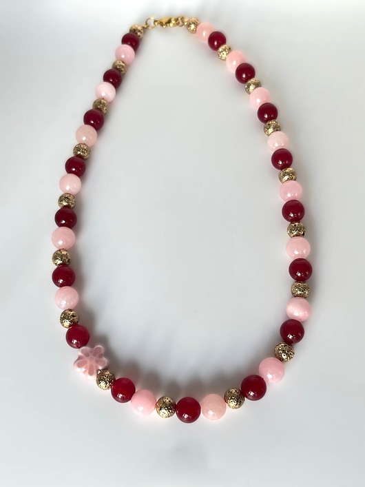 chokery Choker z różowego jadeitu, granatu i złotej lawy