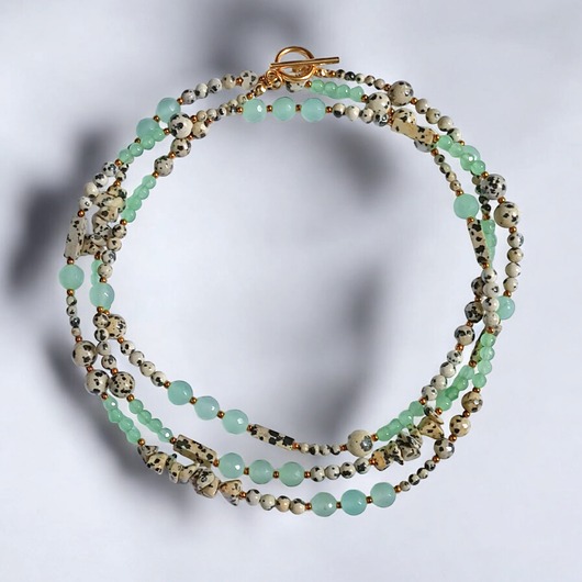 korale UNIKATOWY sznur kamieni 120cm : naszyjnik : jaspis i pastelowa zieleń