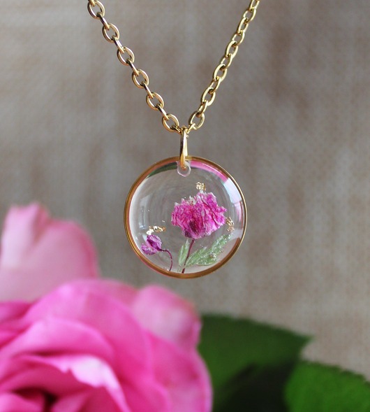 wisiory Vintage rose Złota zawieszka złoty wisiorek prawdziwe kwiaty w żywicy