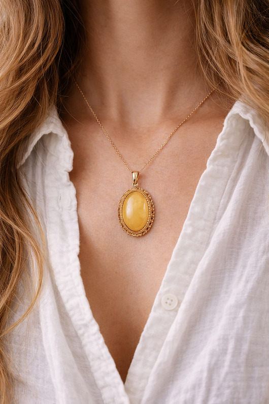 wisiory Wisior bursztynowy styl vintage - Zawieszka bursztynowa - Żółty bursztyn