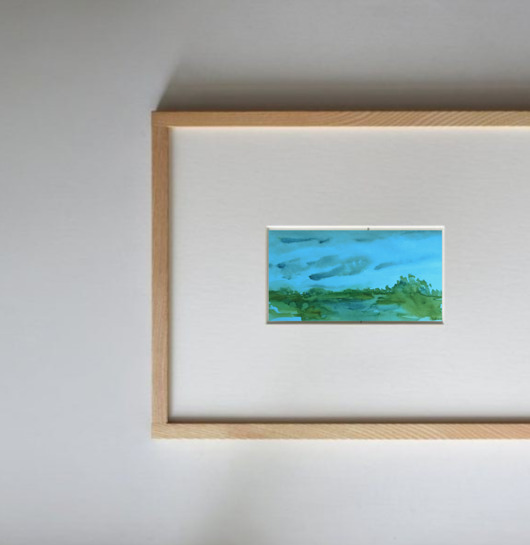 obrazy Akwarela Pejzaż traw oryginalny obraz niebieski papier 10,5x22 cm