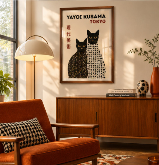 plakaty PLAKAT dekoracyjny czarne koty kropki abstrakcyjny Yayoi Kusama, poster