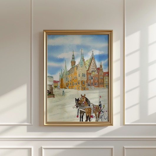 plakaty Plakat Wrocław, Ratusz, Rynek,  akwarela