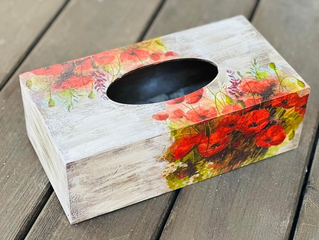 przechowywanie - różne Pudełko na chusteczki, chustecznik, shabby chic, maki