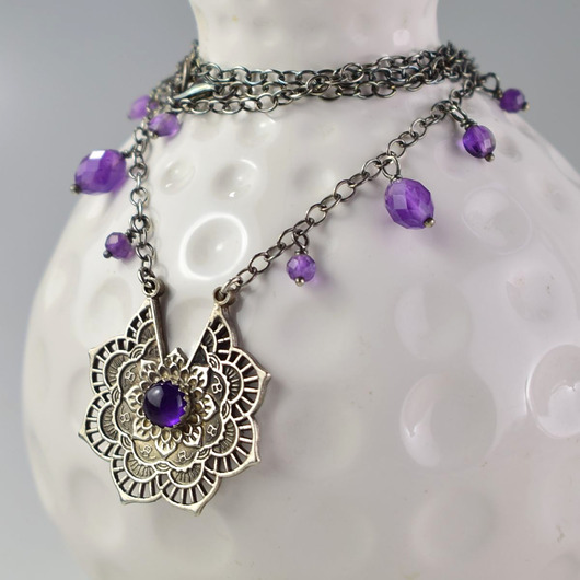 srebrne naszyjniki Ametyst orientalnie - srebrny naszyjnik