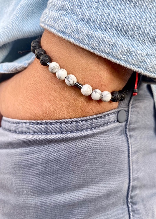 biżuteria męska Męska bransoletka z howlitem i lawą