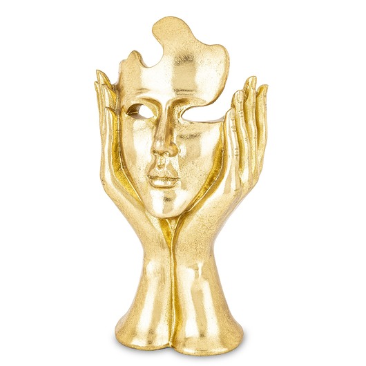 figurki i rzeźby Dekoracja złota maska w kobiecych rękach 30x16x12 ASPETTO